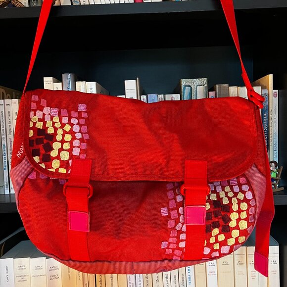 Mandarina Duck Crossbody Nylon Red, Pink and Yellow Embroidered Beaded Boho Bag - Picture 1 of 8